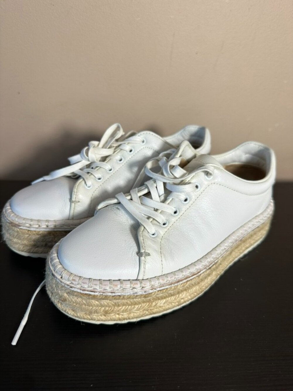 Rag & Bone White Leather Platform Espadrille Sneakers Women's US 5